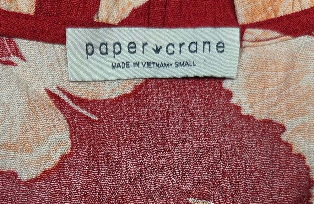 Paper Crane Red Butterfly Print V-Neck Crop Top with Smocked Back Waist, Size S - Picture 4 of 8